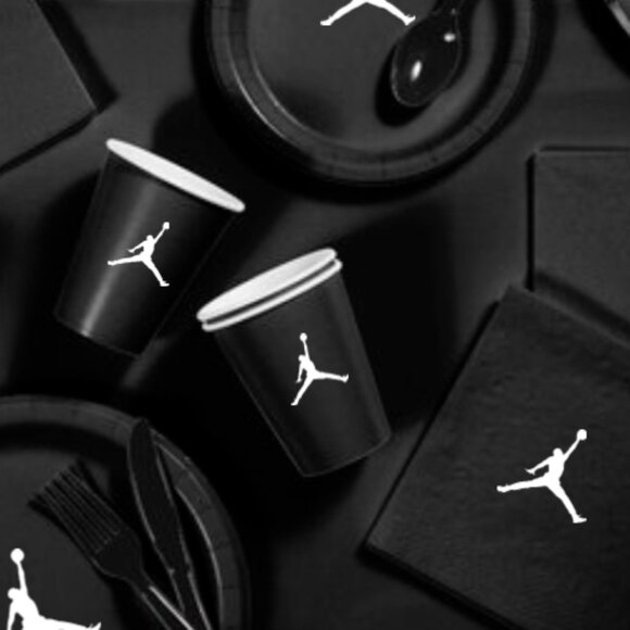 Custom shoe Paper Party Plates Set, Black, 60 Count, Basketball Theme, Jumpman - Picture 4 of 5